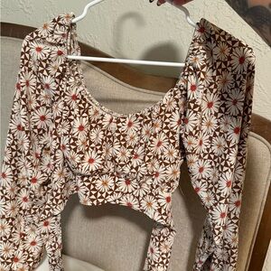 Altar'd State Brown and White Floral Crop Top